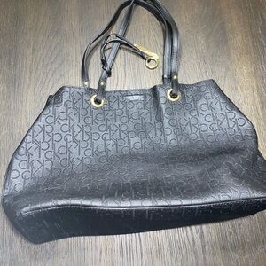 Calvin Klein Black Shoulder Bag with Monogram Pattern